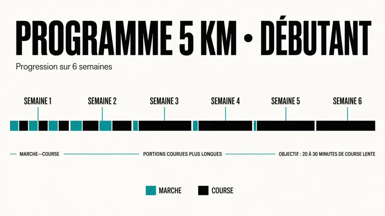 Programme entraînement 5 km débutant PDF : progression marche-course sur 6 semaines