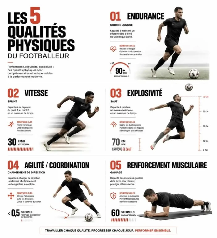 Les cinq qualités physiques travaillées par les exercices physiques football