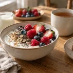Petit dejeuner equilibre pour perte de poids : bol skyr, avoine et fruits rouges