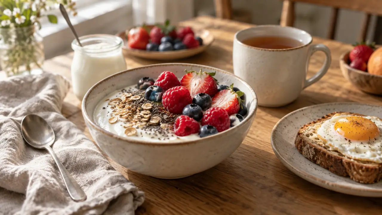 Petit dejeuner equilibre pour perte de poids : bol skyr, avoine et fruits rouges