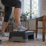 Renfo genoux : step-up avec genou aligné sur marche