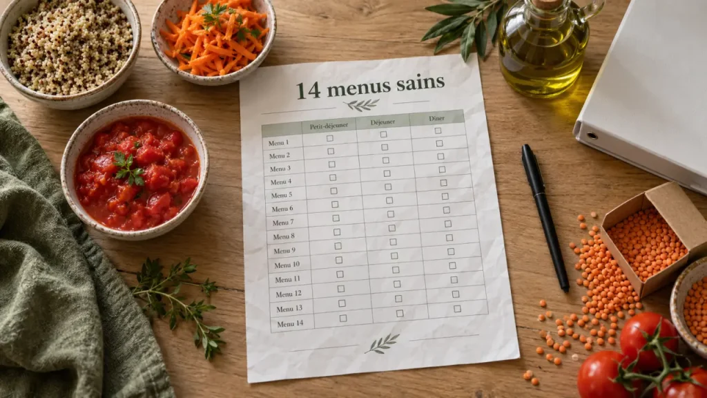 14 menus pour manger sainement en PDF : deux semaines prêtes à imprimer